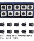 Premium Solid Carbide Woodworking Insert Blades deliver knockout shavings on plywood, featuring 10 pieces of 15x2.5-R50mm carbide inserts.