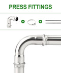 Close-up of 1-inch 304 stainless steel 90-degree press elbow fitting.