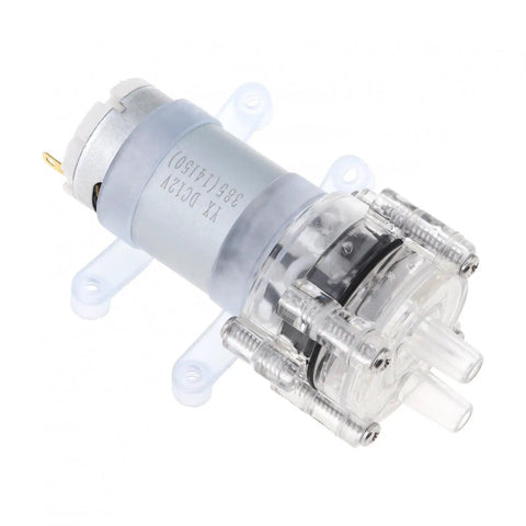 Compact Mini DC Water Pump Self Priming Diaphragm Motor 6 To 12V, transparent casing and metal housing shown.