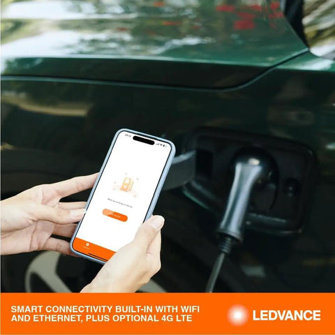 Top Tier Level Two Electric Vehicle Charger Delivers Hella Fast 48 Amp 11point5 Kilowatt Power With A Slick Screen Interface J1772 Connector And Long 25 Foot Heavy Duty Cable Built For Commercial Parking Lots Or Home Garages.