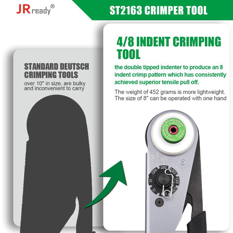 Deutsch DTM Connector Crimp Tool Kit Pro Grade With 104 solid contacts and 2 to 12 pin plug connectors, showing tool design.