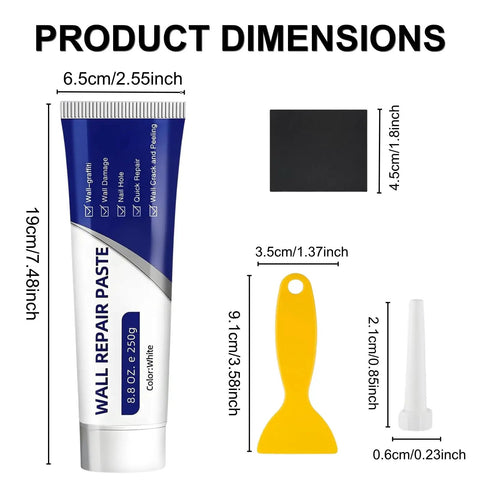 Efficient Drywall Repair Kit With Scraper And Nozzle Extenders Two 250g Wall Repair Paste Tubes Sandpaper And Hole Filling Tools