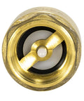 Front view of In Line Check Valve For Water Supply Lines 1 Inch IPS Threaded Connection Brass Body With Stainless Steel Spring For Backflow Prevention And Durable Plumbing Fitting Eastman 20405LF For Residential And Commercial Installations.