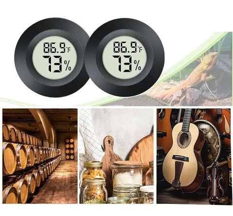 2-Pack Digital Hygrometer Thermometer Humidity Monitor For Indoor Outdoor Use, Reptile Terrarium Greenhouse Humidors Jars With Fahrenheit And Celsius Readout, black round display