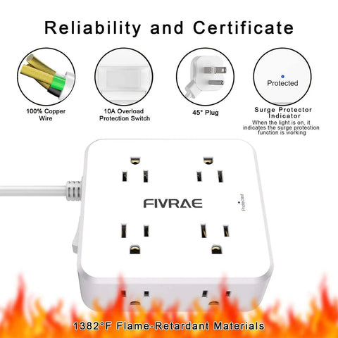 Knockout Ten Foot Extension Cord With Eight Separate Outlets And Four Fast USB Charging Ports Including Two USB C Plugs Compact Three Sided Surge Protector Power Strip For Home Office Gaming Setups No More Scrambling Over Plugs Today features surge protection and multiple outlets.