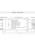 Badass CNC Water Cooled Spindle Motor For Professional Grade Wood Stone And Soft Metal Milling 6.5Kw 220V technical drawing.