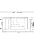 Workhorse CNC Water Cooling Spindle Motor Pumping Out Killer 6.5KW Milling Power For Rugged Router Tools and Heavy Metal Fabrication With Plug And Play ER32 Collet Compatibility diagram showing specifications and dimensions.