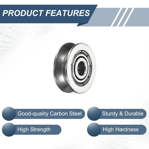 Twelve Pack Slick V Groove Ball Bearing Pulleys Designed For Smooth Linear Action And Built Rock Solid To Handle Any Gritty Job Without Breaking A Sweat Or Losing Your Cool, showing a single carbon steel pulley.