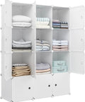 Massive 12 Cube Storage System With 14x18x14 Each For Clothes DIY Closet Organization With Doors in use with folded clothes