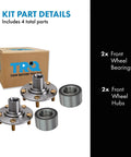 2 Piece Front Wheel Bearing And Hub Kit For 2006 2011 Honda Civic Direct Fit Replacement parts, including bearings and hubs, with packaging