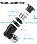 Exploded view of Beefy Heavy Duty Pneumatic Male Elbow Push To Connect Fittings highlighting internal structure and component materials.