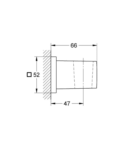 Technical diagram of Euphoria Cube Wall Mount Hand Shower Holder for Grohe DreamSpray showing dimensions and cube design.