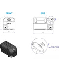 Illustration of Road Ready Heavy Duty Portable Hand Washing Station showing front and side dimensions, 6.6-gallon tank, soap dispenser.