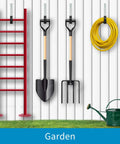 Heavy Duty Steel Utility Hooks 2 Pack For Garage Wall Mount Storage Garden Tool Organizer Anti Slip PVC Coated Hooks in use