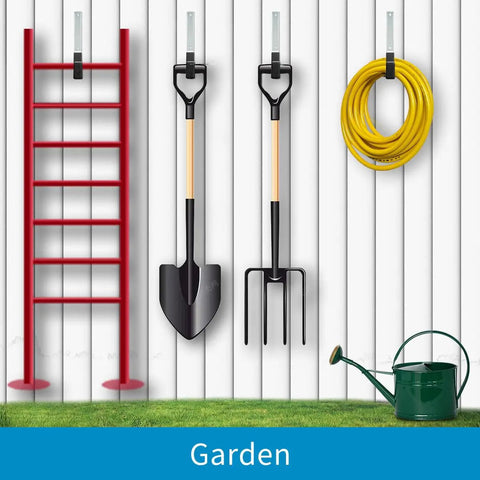 Heavy Duty Steel Utility Hooks 2 Pack For Garage Wall Mount Storage Garden Tool Organizer Anti Slip PVC Coated Hooks in use