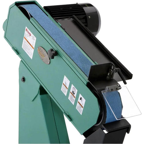 Heavy Duty 4 HP Metal Belt Sander and Grinder with 3x79 Inch Abrasive Belt 220V 3 Phase Motor showing detailed mechanism.