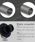 Sun Shade Replacement Bungee Kit And End Cap for Outdoor Roller Blinds showing compatibility with two pipe types