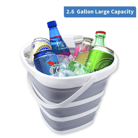 Collapsible 10L Water Bucket for Outdoor Cleaning and Camping Foldable 2.6 Gallon Plastic Mop Bucket with Handle Space Saving Grey BPA Free