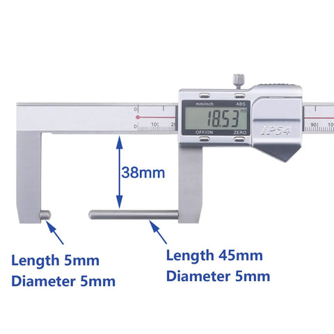 Ball Tip Digital Wall Thickness Caliper 0-6 Inch Electronic Caliper With LCD Display showing 18.5 mm measurement and specifications.
