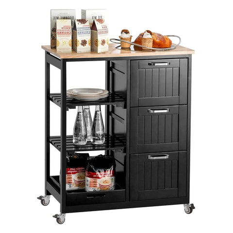Kitchen cart with storage shelves and drawer on 2 Inch Non Marring Rubber Caster Wheels 4 Pack With Brakes Five Sixteenths By One And One Half Inch