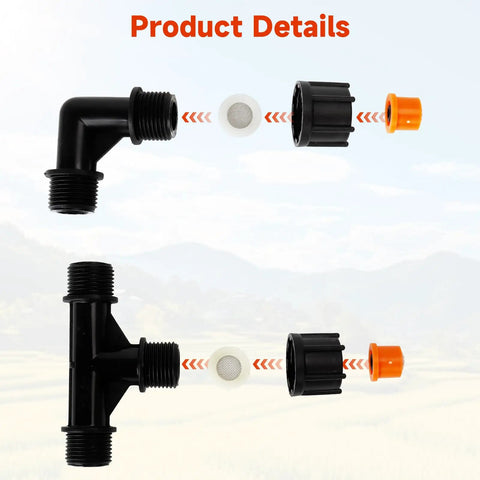Detailed view of spray nozzles and fittings for Four Nozzles Metal Boom Wand Sprayer Pro Grade With Brass Fittings For Tractors and UTVs