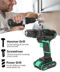 Professional Grade Heavy Duty Badass Cordless Drill 21V Electric Power Tool 45Nm Direction Reversible Switch Us Plug 110V For Wood And Metal Auto Repair Jobs in use for drilling.