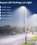 Two Pack 150W LED Parking Lot Light With Dust To Dawn Photocell Outdoor Dimmable Shoebox Lights illuminating street at night