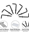 Knock Out Your Gear Organization With These Rock Solid Black Screw Hooks Eighty Piece Pack One Inch Right Angle Wall Clamps Carbon Steel Self Tapping Hangers For Heavy Duty Work on a white background.