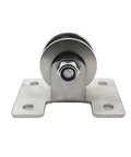 Front view of Stainless Steel Four Hole Bearing Pulley for Ceiling Swing and Sliding Doors Fixed Roller Wheel