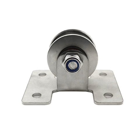 Front view of Stainless Steel Four Hole Bearing Pulley for Ceiling Swing and Sliding Doors Fixed Roller Wheel
