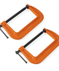 Six Inch C Clamp Set For Woodworking And DIY Projects, Beefy 1000 Lb Load Capacity, Two Pack, Ductile Iron Construction, Orange Powder Coat Finish