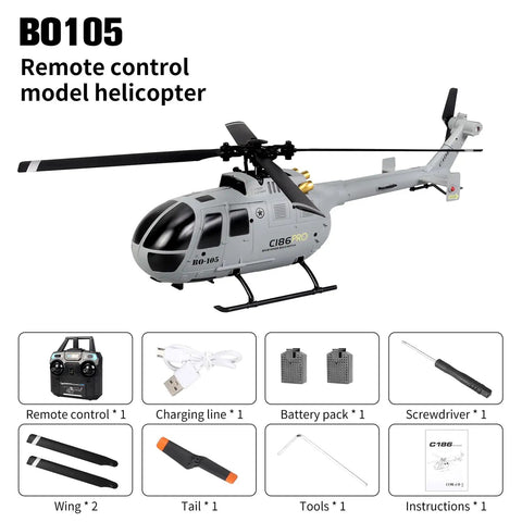 C186 Remote Control Helicopter For Adults 14 Plus Beginners To Pros, Single Rotor Aileronless BO 105 Style Model with accessories