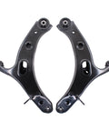 Front view of Front Lower Left and Right Suspension Control Arms with Ball Joints for Subaru Legacy Outback 2010 to 2014 2.5L 3.6L Direct Fit Replacement Parts Easy Install Durable Black Finish.
