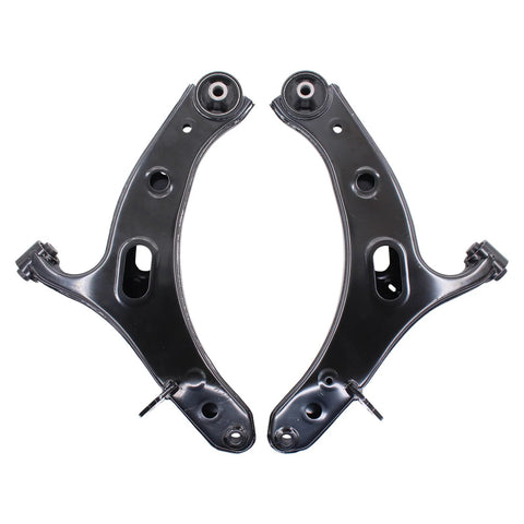 Front view of Front Lower Left and Right Suspension Control Arms with Ball Joints for Subaru Legacy Outback 2010 to 2014 2.5L 3.6L Direct Fit Replacement Parts Easy Install Durable Black Finish.
