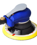 6 Inch Random Orbit Air Sander with Hook And Loop Backing Built In Variable Speed Regulator Pneumatic Sander in blue and yellow.