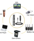 Badass 12V Car Charger With DC Power Cord And Eleven Swappable Plugs For GPS Camera Bluetooth Speaker Shaver Fan And Vehicle Gadgets Hella Versatile Universal Adapter For Any Ride You Own with multiple device compatibility.