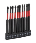 Rock Solid Long 100mm Screwdriver Bits Set For Impact Driver With Quarter Inch Hex Shank Power Drill Bit Kit Featuring Star Cross And Head Assortment PH2 PH3 PZ2 Tough Metal Construction That Works Great. 10-piece 100mm metal bit set in holder