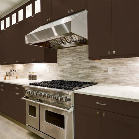 Modern kitchen with rich cocoa cabinets painted using All In One Cabinet Paint Kit Cocoa Couture For A Quick Easy DIY Kitchen Makeover.