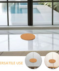 Round Cork Coasters And Pot Saucers 2 Pack For Drinks And Plants, absorbent cork pad on marble table with pool view