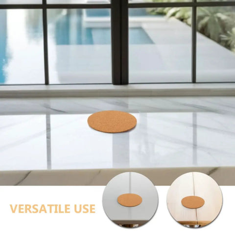 Round Cork Coasters And Pot Saucers 2 Pack For Drinks And Plants, absorbent cork pad on marble table with pool view