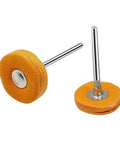 Five Pack Drill Abrasive Buffing Wheels With Cloth Felt 2.35mm And 3mm Shanks Rotary Tool Polishing Pads, side and upright view
