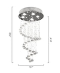 Spiral Crystal Raindrop Chandelier With Five Lights, Modern Flush Mount Round Pendant Lighting, showing clear K9 balls and frame.