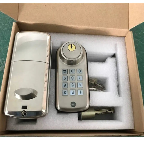 Straight Up Secure Smart Keypad Door Lock With Heavy Duty Single Deadbolt For Lockers And Safes No Fuss Battery powered keypad lock in box.