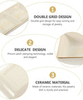 Premium Ceramic Jewelry Dish With Shimmering Gold Trim Dual Grid Holder For Ring And Bling Stash, showing double grid design.