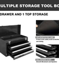 20 Inch Three Drawer Metal Tool Box Portable Steel Tool Chest With Durable Metal Latch Closure Black Powder Coat Finish