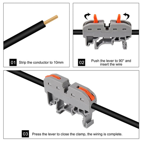 Step-by-step guide using DIN Rail Terminal Blocks Kit With 30 Universal Compact Wire Connectors for safe electrical wiring.