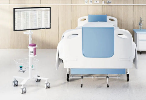 Height Adjustable Mobile Medical Monitor Cart On Wheels With Basket Storage, Supports 17 To 32 Inch Monitors Up To 20 Lbs, Pneumatic Height Adjust