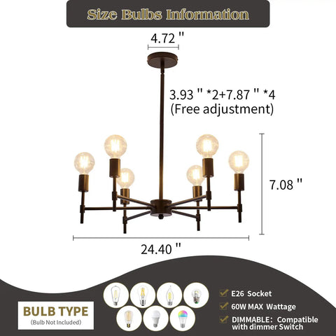 Six Light Sputnik Ceiling Fixture In Matte Black Industrial Farmhouse Vibe Modern Semi Flush Mount Pendant Light With E26 Base
