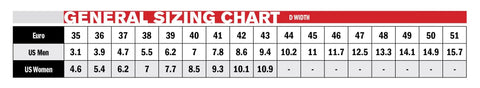 Size chart for Dominator 10 Cycling Shoes Black Black Size 43 With TECNO-3 Closure For A Custom Fit, Replaceable Cables, Sturdy Upper.
