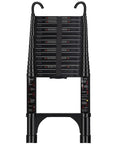20 Ft Telescoping Ladder Made Of Heavy Duty Aluminum With Detachable Hooks For Safe Indoor And Outdoor Use Space Saving Extension Ladder In Sleek Black Finish Built Like A Boss, folded black ladder